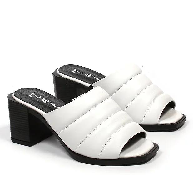 Сабо женские TAIS из натуральной кожи на каблуке, арт.327 белый ОПТ фото 4