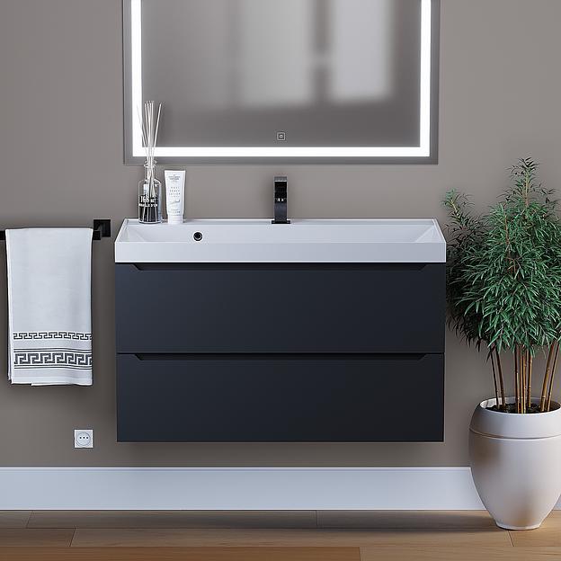 Тумба под раковину для ванной Uperwood Tanos 90 см, подвесная, черная матовая фото 1