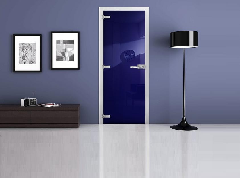 Стеклянная межкомнатная дверь RAL 5002 опт фото 1