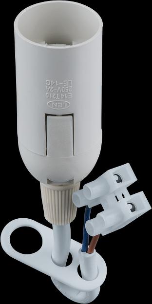 Патрон подвесной Е14 с проводом и клемной колодкой пластик белый фото 1