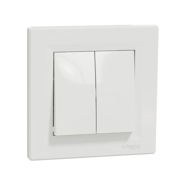 Переключатель двухклавишный SE EPH0600121 Asfora в сборе быстрозажим. клеммы белый EPH0600121 фото 1