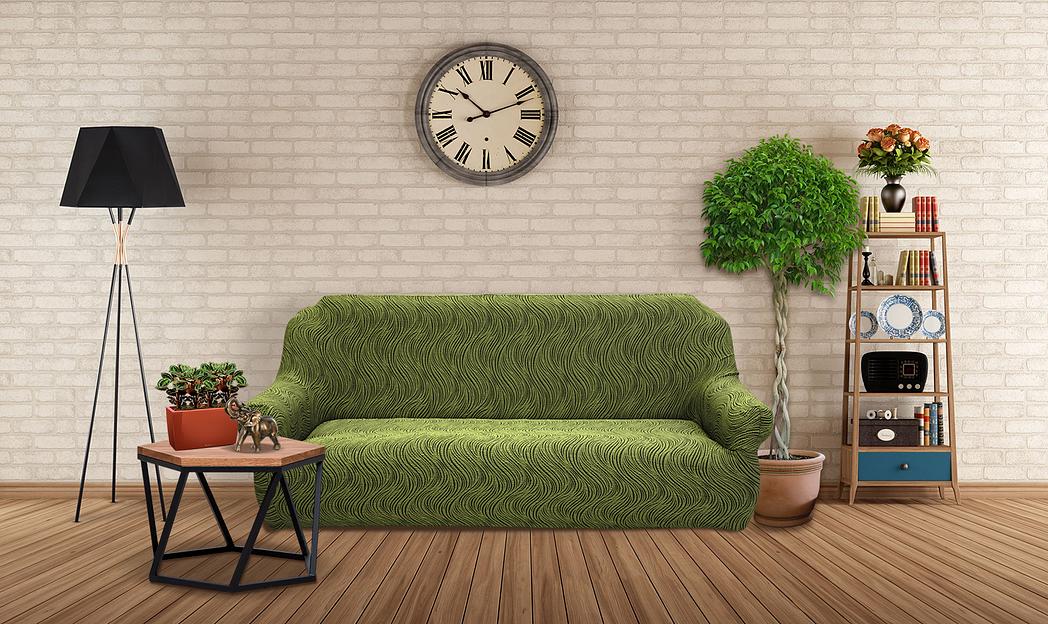 Чехол на трёхместный диван Чехлы&Пледы «Жаккард Волна» малахит ОПТ фото 6