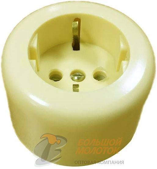 Розетка РА 10-011 1ОП круглая, белая, под ЗК фото 1