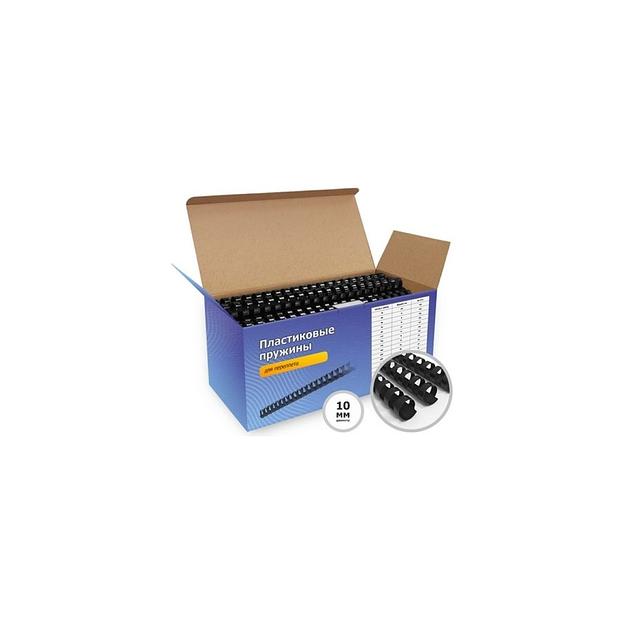 Пружина пластиковая HELEOS BCA4-10B, 10мм, 50 - 71 листов, A4, 100, черный фото 1