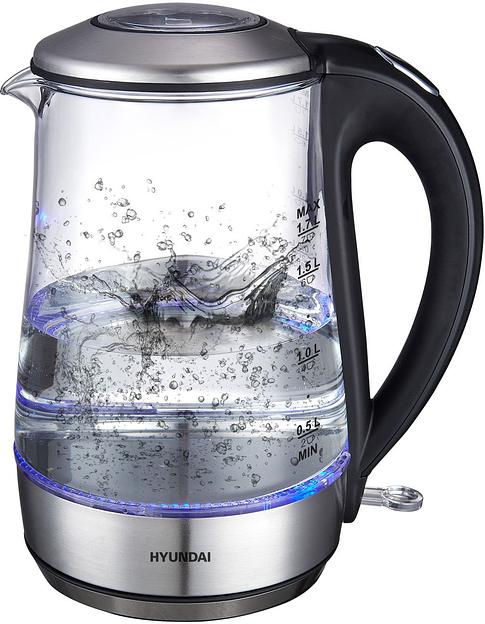 Чайник электрический Hyundai HYK-G8406 1.7л. 2200Вт прозрачный/черный (корпус: нержавеющая сталь) фото 1