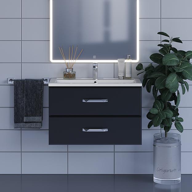 Тумба с раковиной для ванной Uperwood Foster 80 см, подвесная, черная фото 3