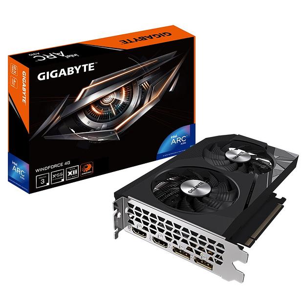 Видеокарта Gigabyte PCI-E 4.0 GV-IA310WF2-4GD INTEL Arc A380 WindForce 6144Mb 64 GDDR6 2039/16000 HDMIx1 DPx1 HDCP Ret фото 1