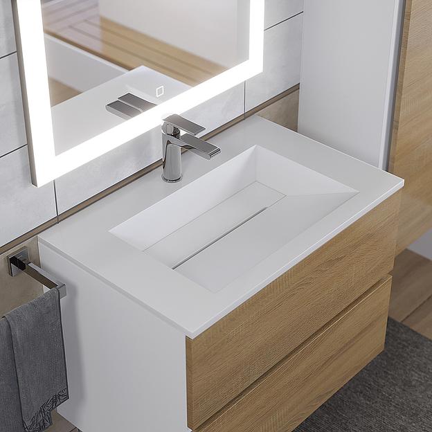 Тумба с раковиной для ванной Uperwood Barsa-Next 70 см, подвесная, белая/дуб сонома фото 2