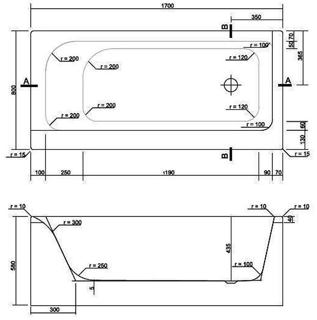 Ванна прямоугольная Cersanit SMART 170x80 см, объем 245 л фото 3