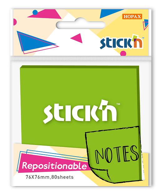 Блок самоклеящийся бумажный Stick`n 27072 76x76мм 80лист. 70г/м2 зеленый неон 1цв.в упак. фото 1