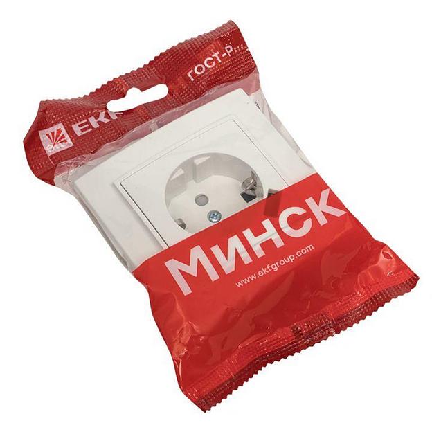 Розетка 1-м СП Минск 16А IP20 с заземл. защ. шторки с заряд. устройством USB 1А бел. EKF ERR16-028-1 фото 3