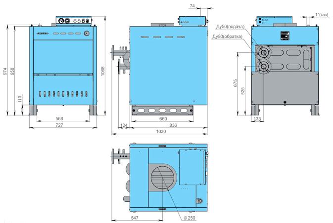 Напольный газовый котел «Rossen» RSA 120 с автоматикой безопасности Honeywell фото 2