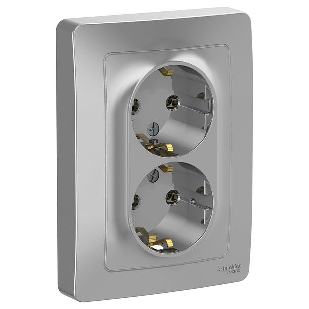 Systeme electric BLNRS001023 BLANCA С/У РОЗЕТКА двойная с заземлением без шторок, 16А, 250В, АЛЮМИНИЙ фото 1