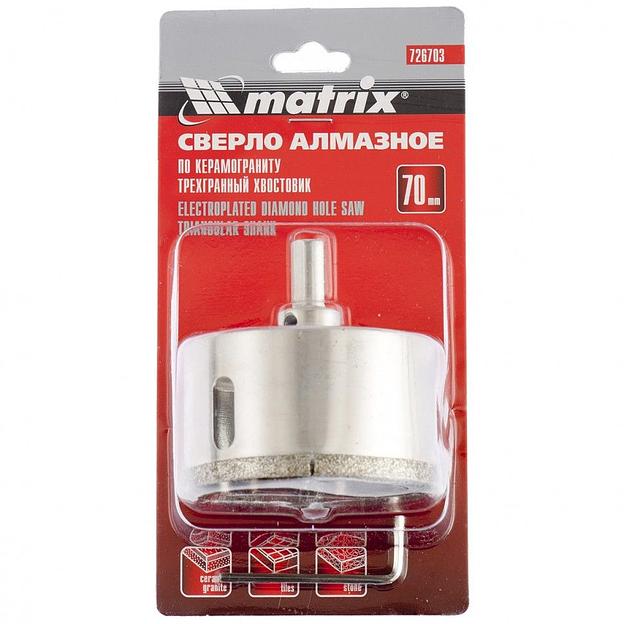 Сверло Matrix 726703 по кафелю/керамограниту/стеклу Д=70мм (1пред.) для шуруповертов/дрелей фото 3