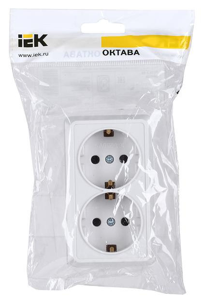 Розетка силовая (2розет.) IEK ОКТАВА (ERO21-K01-16-DC) откр. зазем. IP20 белый (упак.:1шт) фото 2