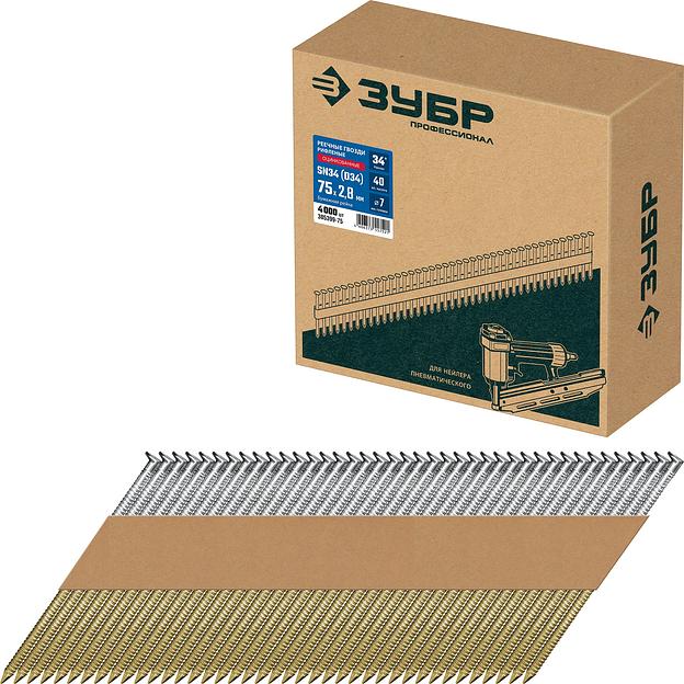 ЗУБР SN34 (D34) 75 х 2.8 мм, реечные гвозди рифленые оцинкованные, 4000 шт (305399-75) фото 1