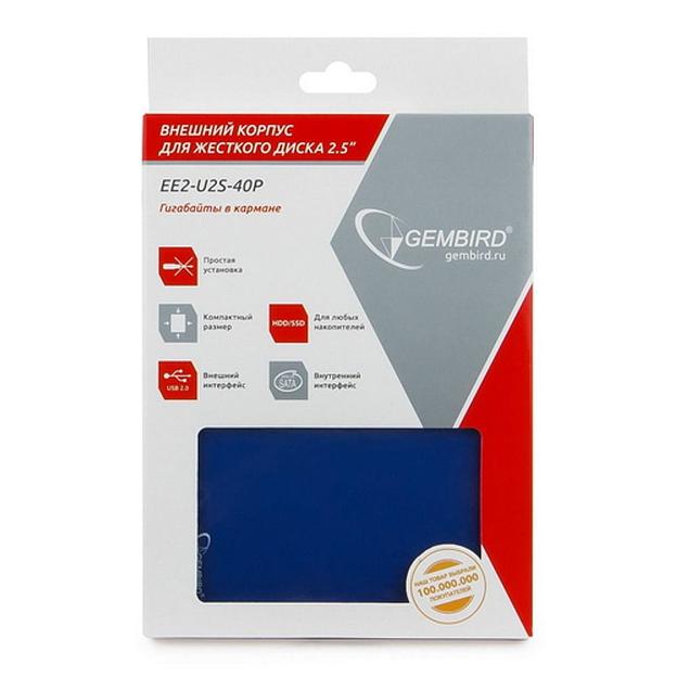 Внешний корпус 2.5" Gembird EE2-U2S-40P-B, синий, USB 2.0, SATA, пластик Gembird {100} (205540) фото 4