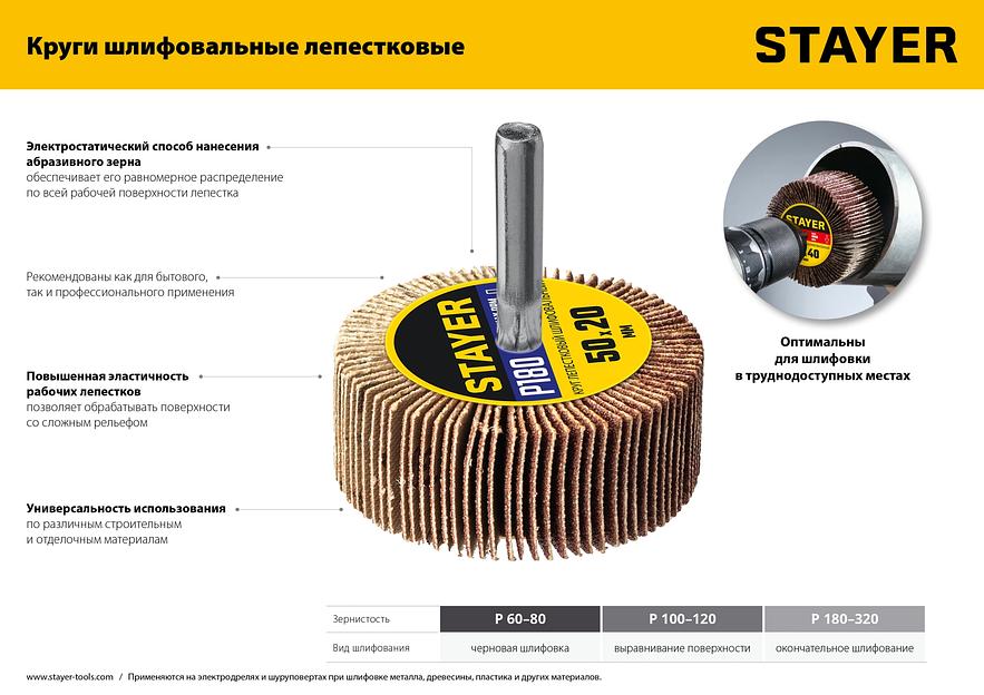 STAYER d 50 x 20 мм, P60, на шпильке d 6 мм, круг шлифовальный лепестковый (36607-060) фото 5
