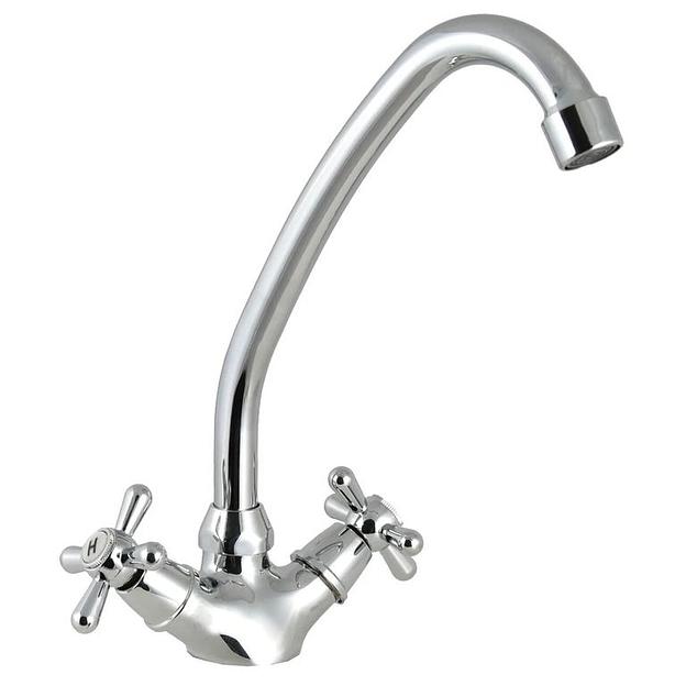 Латунный смеситель для мойки двуручный Istok life с поворотным изливом фото 1