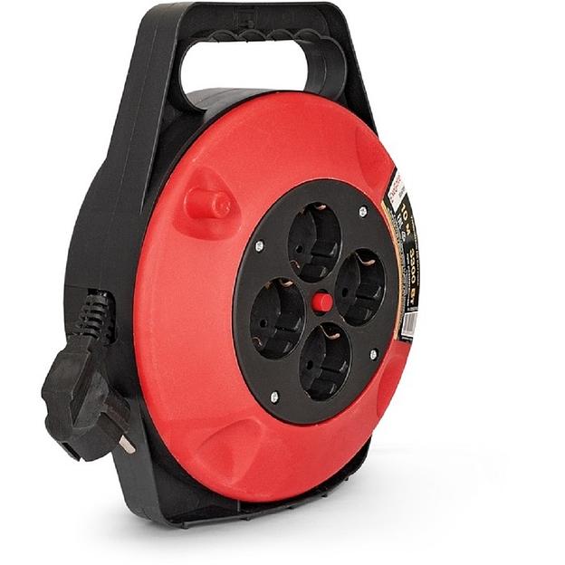 Exegate EX286337RUS Удлинитель на катушке ExeGate Master ECS-1-1.5B (4 евророзетки с заземлением, 10м, защита от детей, защита от перегрузки, 3х1,5мм2, 15А/3.3кВт) фото 1