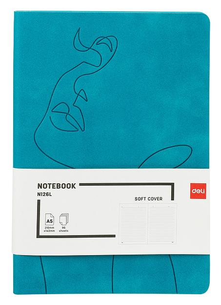 Блокнот Deli EN126LGREEN A5 210х143мм искусст. кожа 96л линейка мягкая обложка бирюзовый фото 1