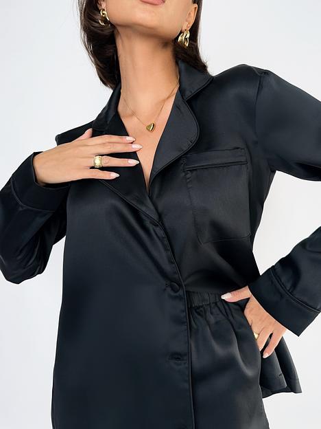 Пижама женская из тенселя с брюками и рубашкой «Черная», Опт фото 3