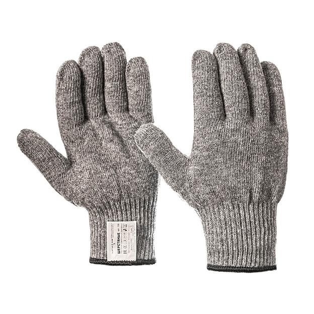 Одинарные шерстяные перчатки серые 10 класс вязки (70% шерсть, 30% акрил) арт.55В фото 1