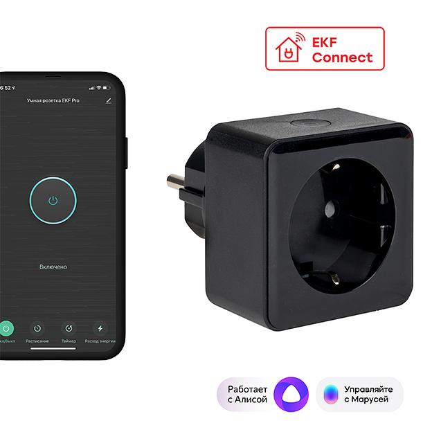 EKF RCS-2-WF Умная розетка EKF Connect Wi-Fi черная фото 1