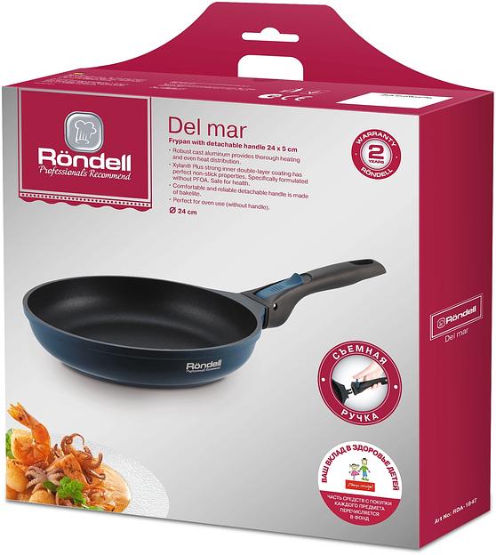 Сковорода Rondell Del mar RDA-1847 круглая 24см покрытие: Xylan Plus ручка съемная (без крышки) синий фото 6