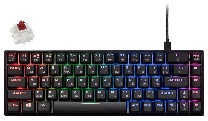 Клавиатура игровая 2E GAMING KG380 RGB 68key Gateron Brown Switch BT/USB Black Ukr 2E-KG380UBK-BR фото 1