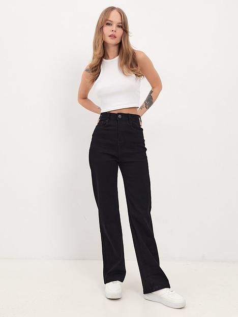 Джинсы женские прямые широкие черные с высокой посадкой чёрные ОПТ фото 1