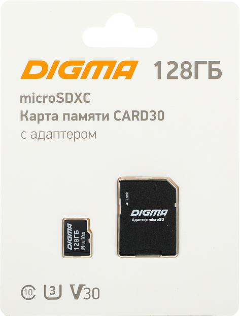 Флеш карта microSDXC 128Gb Class10 Digma CARD30 + adapter фото 1