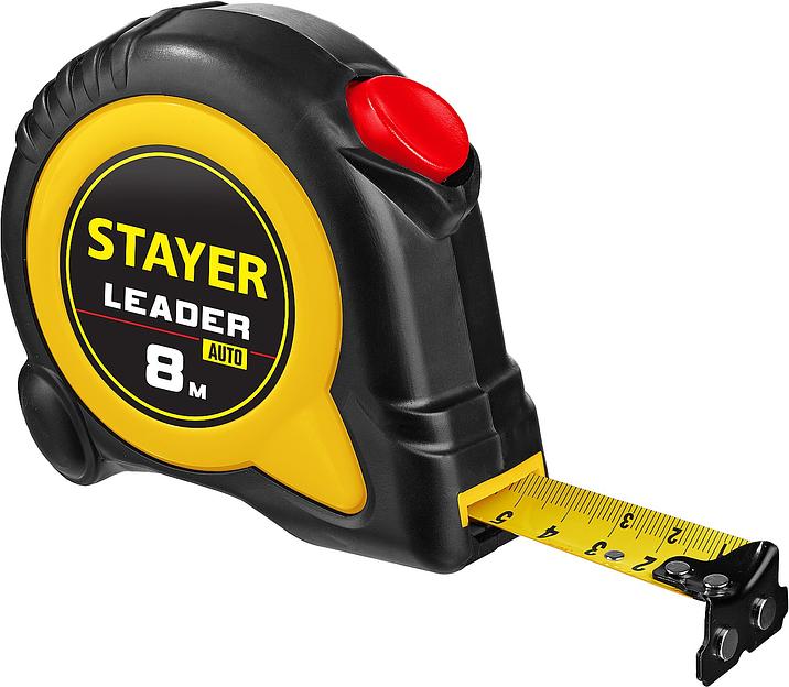STAYER Leader, 8 м х 25 мм, рулетка с автостопом, Professional (3402-08-25) фото 1