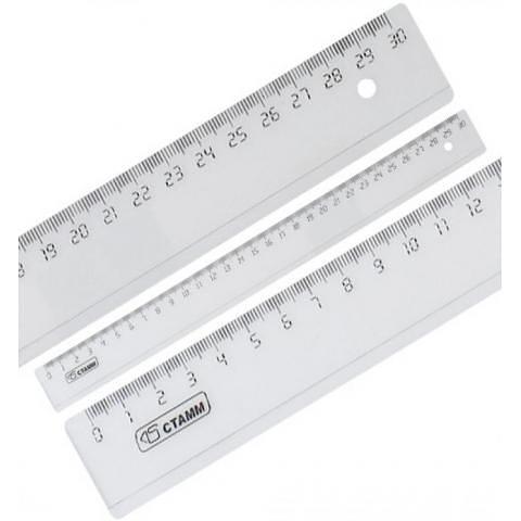 Линейка пластиковая, 30 см, прозрачный, СТАММ ЛН33 фото 1