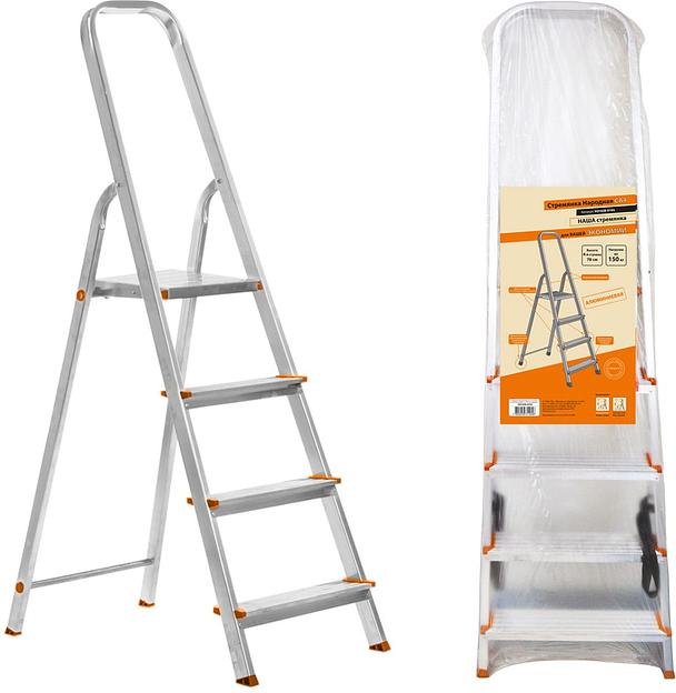 Стремянка алюминиевая СА4, 4 ступени, усиленный профиль h=780 мм, Народная фото 1