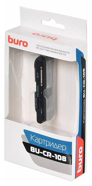 Устройство чтения карт памяти USB2.0 Buro BU-CR-108 черный фото 6
