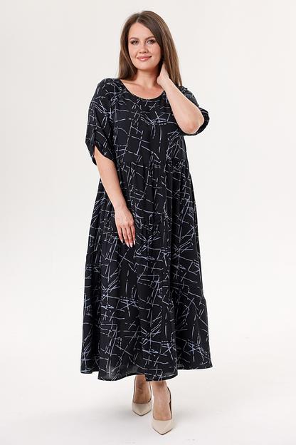 Платье штапель  6079/14/Черный, голубой  фото 1