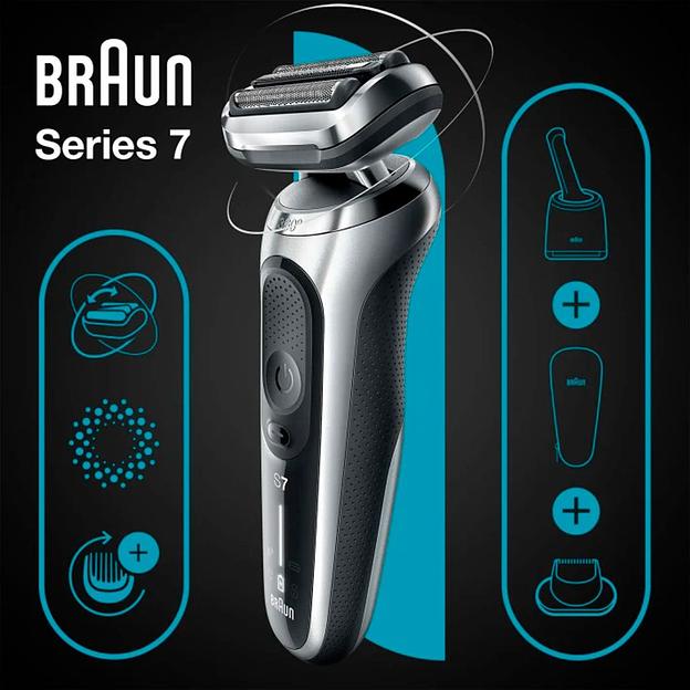 Бритва сетчатая Braun Series 7 71-S7200cc реж.эл.:3 питан.:аккум. черный/серебристый фото 7