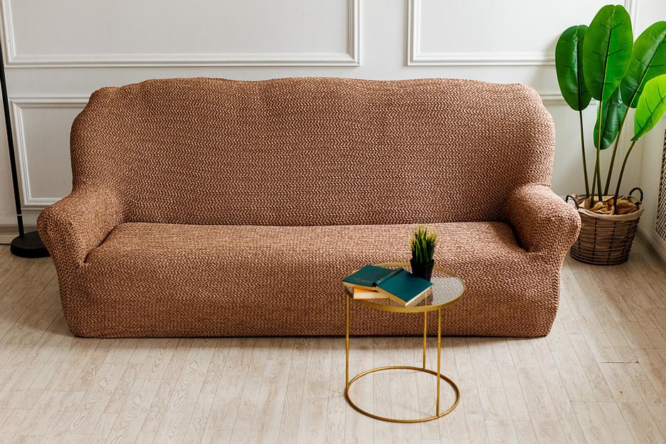 Чехол на трёхместный диван Чехлы&Пледы «Букле» какао ОПТ фото 1