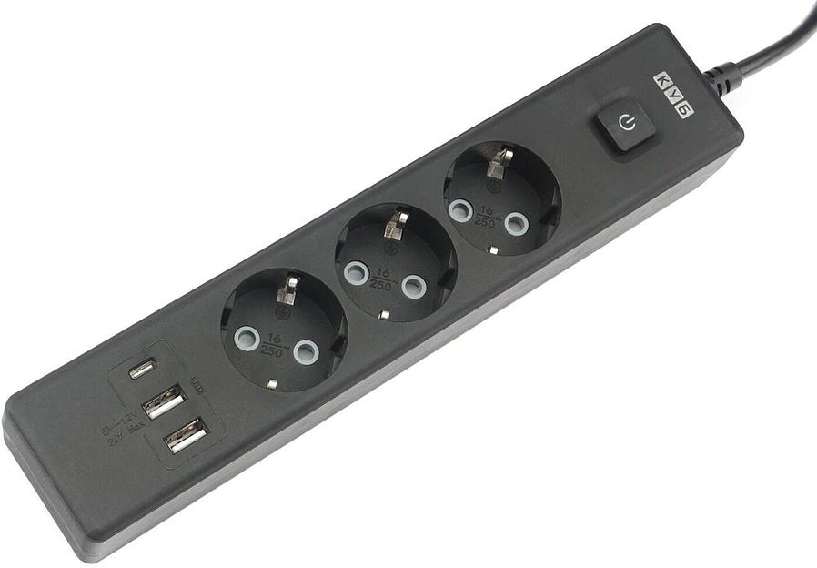 PowerCube Бытовой удлинитель (PC-6B-2M) 3р с/з вык.,3USB, 3500 Вт, 16А, 1.9 м, 3*1,0 (черный) {22310} фото 2