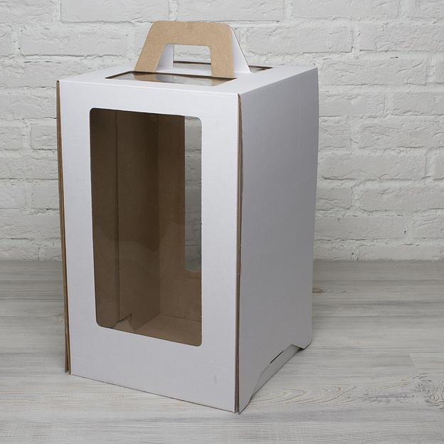 Коробка для торта 4 окна с ручками мгк 25х25х40 см фото 1