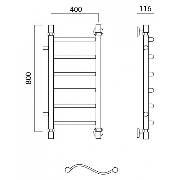 Полотенцесушитель водяной Роснерж Волна L101001 80x40 с боковым подключением 500 фото 2