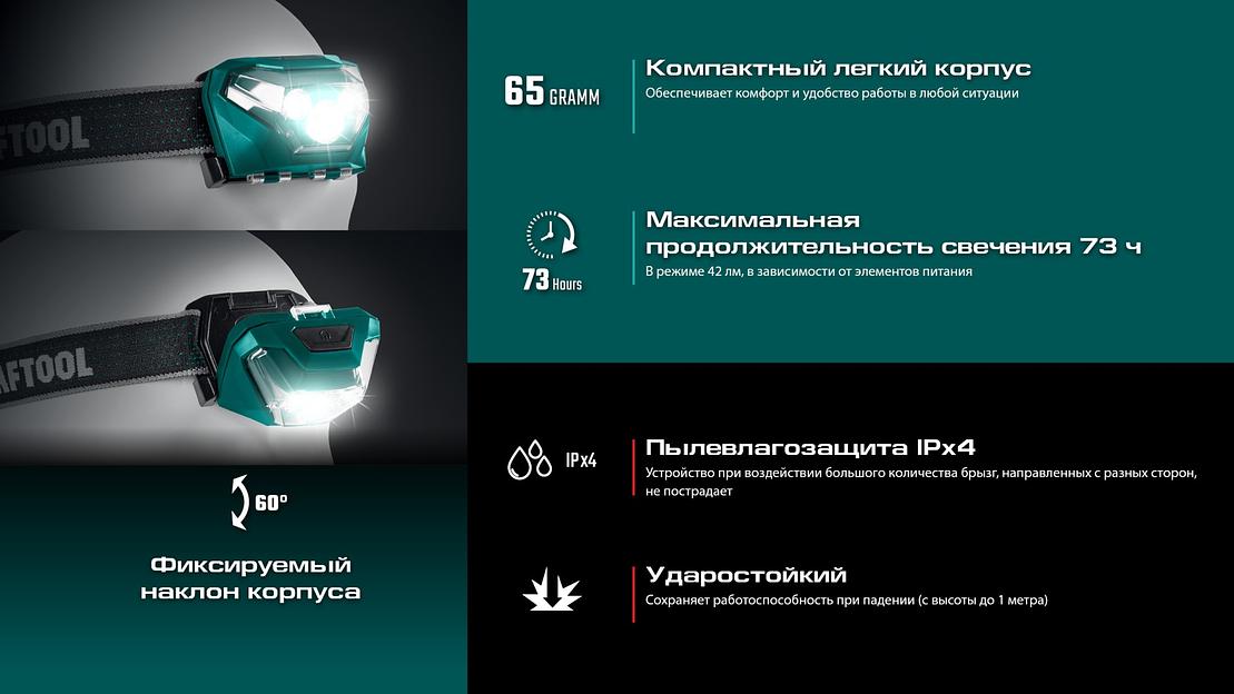 KRAFTOOL KH-3, 500 лм, 5 режимов, налобный фонарь, 3ААА (56456) фото 9