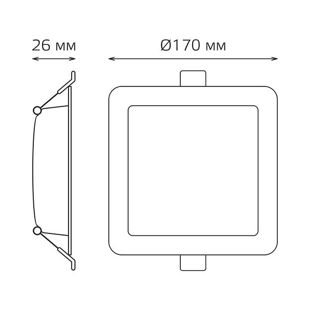 Светильник светодиодный ДВО 18 Вт 4000К 1600 лм 170-260В IP20 170х170х26мм монт разм 140х140мм Пластик Elementary Gauss фото 7