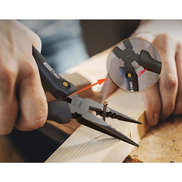 Удлиненные плоскогубцы "Home Series Black" Deli HT2106 160мм, эксклюзивный дизайн, рукоятка из высококачественного софттач пластика фото 7