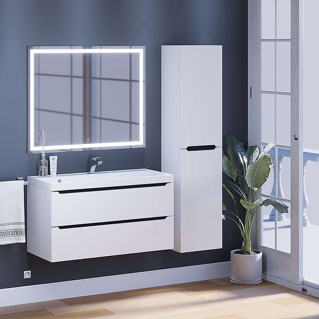 Тумба с раковиной для ванной Uperwood Tanos 100 см, подвесная, матовая, белая/графит фото 7