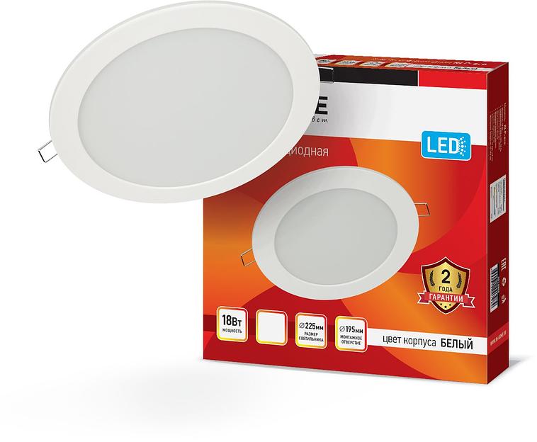 Панель светодиодная встраиваемая круглая RLP 18Вт 230В 6500К 1080лм 225мм белая IP40 IN HOME фото 1