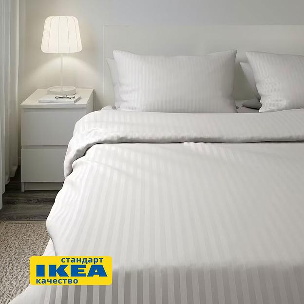 Простыня на резинке НАТЕСМИО (ИКЕА НАТТЭСМИН) 140x200, белый страйп, сатин KL-60351251 фото 4
