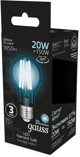 Лампа светодиодная Gauss Filament 102902220 20Вт цок.:E27 груша 220B св.свеч.бел.нейт. (упак.:10шт) фото 5