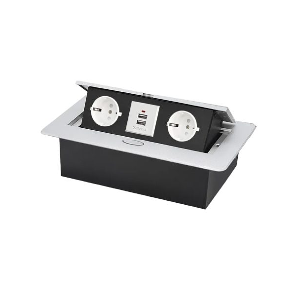 Встраиваемая выдвижная розетка в столешницу 2EU+2USB серебро фото 4